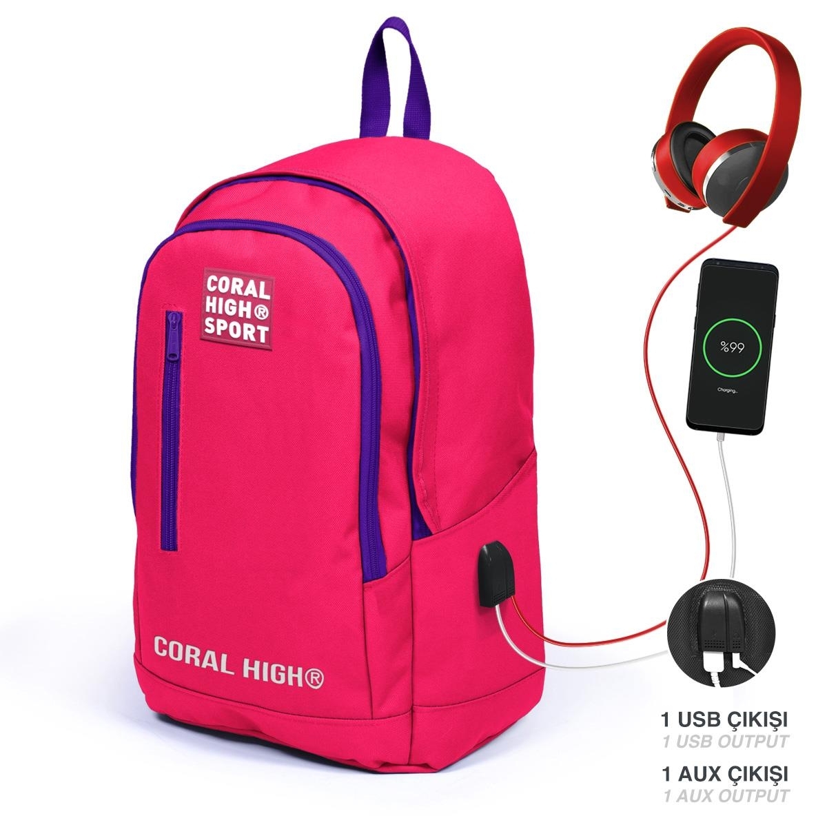 Yaygan 23235 Coral High Sport Sırt Çantası Usb+Aux Soketli