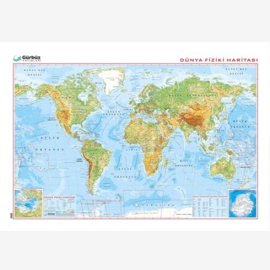 Gürbüz 22012 Dünya Fiziki+Siyasi Çift Taraflı 70X100cm