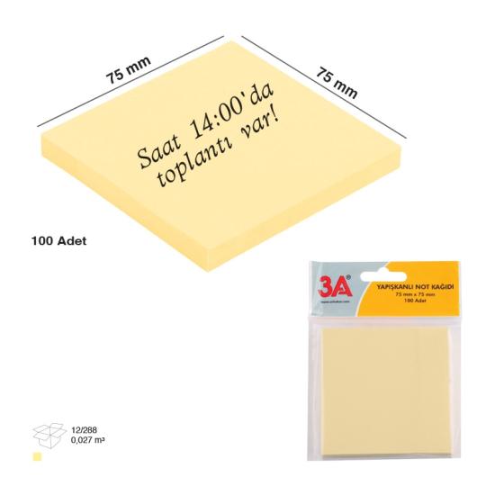3A 732 Yapışkanlı Not Kağıdı 75X75 100 Yaprak
