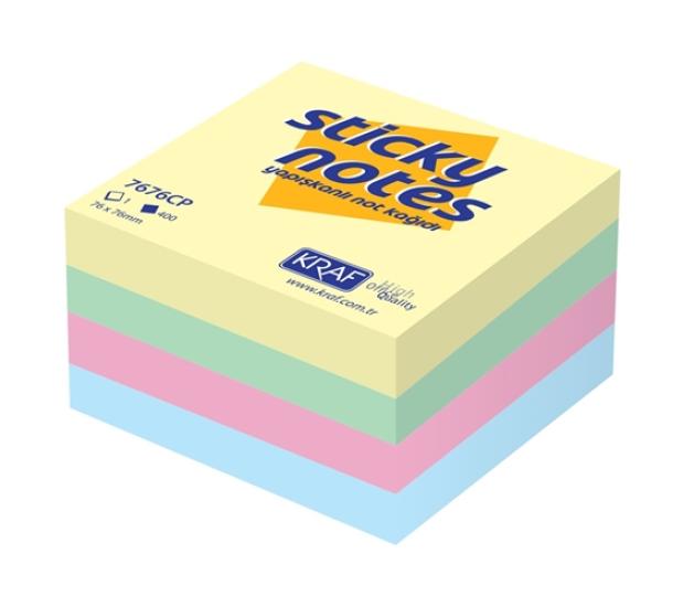 Kraf 7676CP Yapışkanlı Not Kağıdı Küp 76x76mm 400 Yaprak Pastel