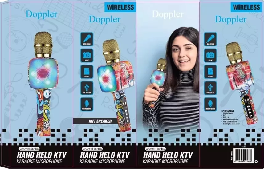 Mega Doppler Karaoke Mikrofon Graffiti RGB Led Ses Değiştirme Kayıt Özellikli