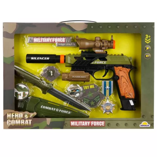 Sunman S00004308 Sun-Yfn-Hro-Asker Silah Set Bıçak/Silah Işık/Ses 6Parça 
